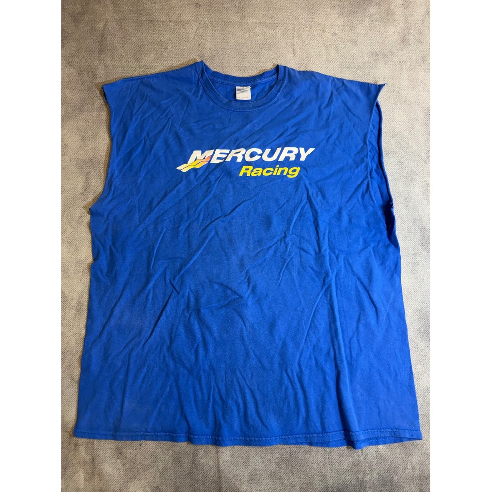 Mercury Racing Mens Muscle Tee Royal Blue Graphic Tank Top 2XL Cut sleves